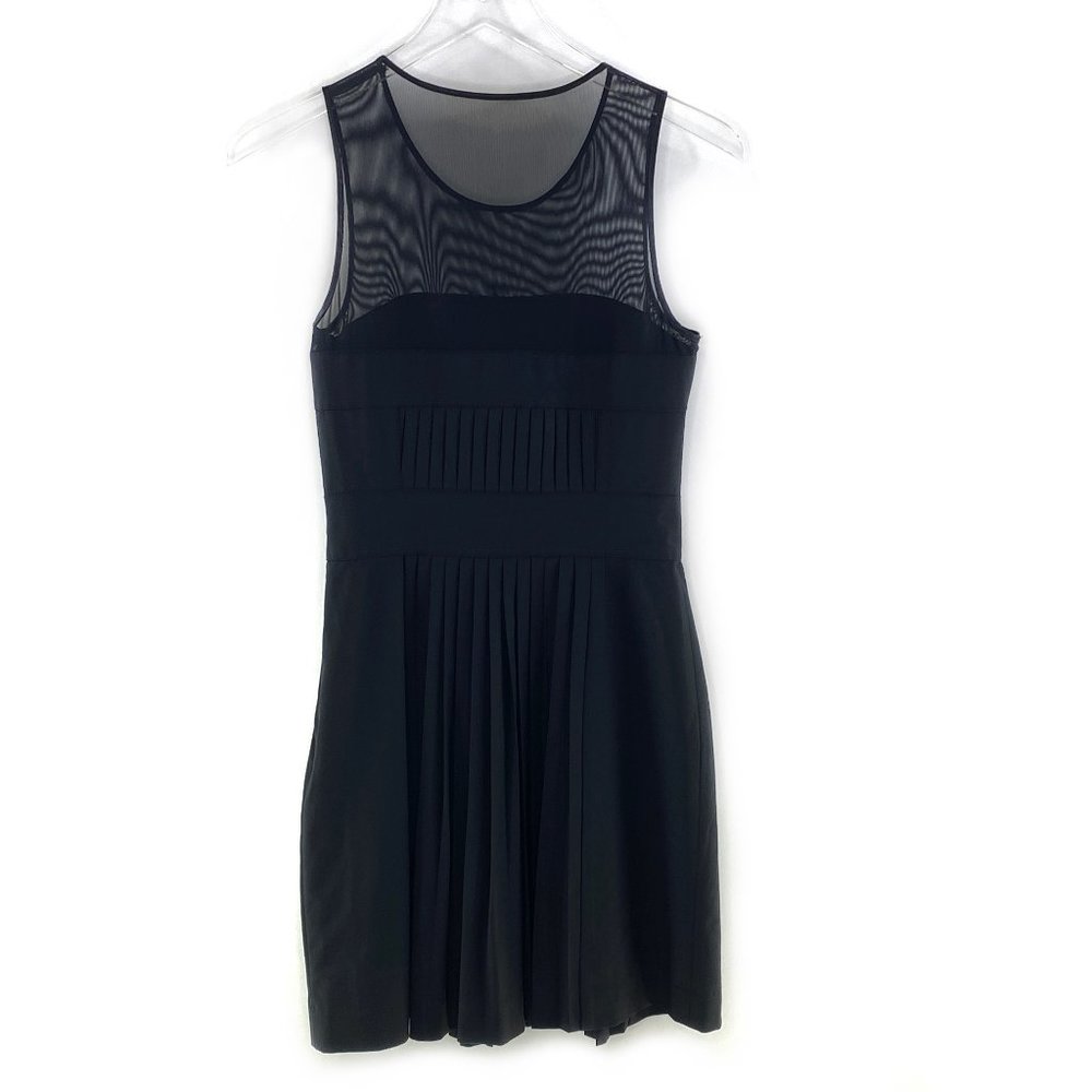 BEBE Black Wool Pleated Mesh Cocktail Dress #AZ4 - Picture 7 of 11